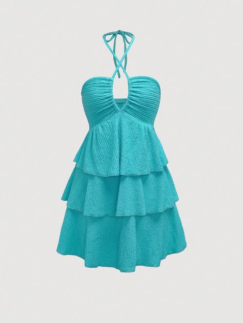 SHEIN MOD Women Solid Color Halter Neck Tie Waist Ruffle Hem Elegant A-Line DressI discovered amazing products on SHEIN.com, come check them out! Vacation Outfits Women, Marine Uniform, 파티 드레스, Obx Dr, Looks Party, Mini Dresses For Women, Dress For Short Women, Vacation Outfits, Fame Dr