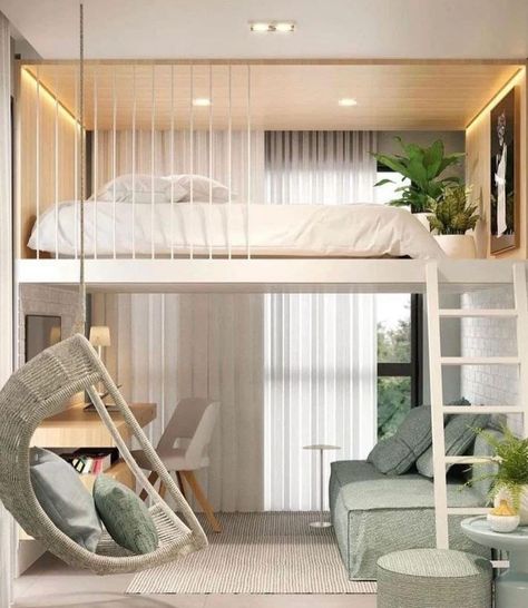 Workspace In Bedroom, Bunk Bed Aesthetic, Home Decor Ideas Indian, Home Decor Ideas Indian Style, Bedroom Ideas For Small Rooms Cozy, Loft Style Bedroom, Loft Bed Plans, Bunk Bed With Desk, Dream Bedroom Inspiration