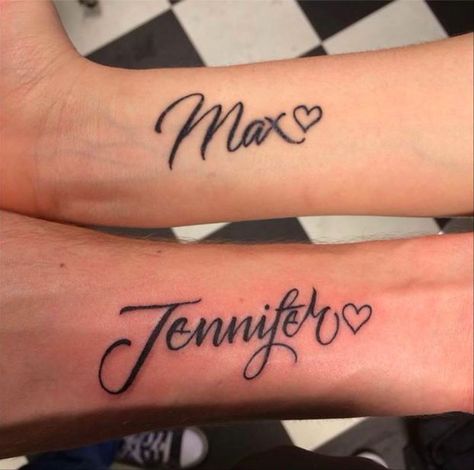 Couple Tattoo Heart, Couple Name Tattoos, Boyfriend Name Tattoos, Couple Tattoo Quotes, Tato Nama, Couple Tattoos Love, Couple Tattoos Unique Meaningful, Best Couple Tattoos, Forever Tattoo