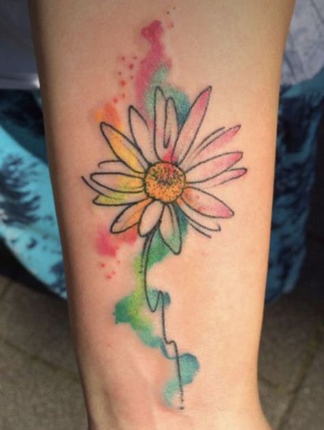 Twisty Tattoo, Watercolor Daisy Tattoo, Gerbera Daisy Tattoo, Daisy Tattoo Meaning, Daisy Tattoo Designs, Daisy Flower Tattoos, Watercolor Daisy, Watercolor Tattoo Flower, Daisy Tattoo