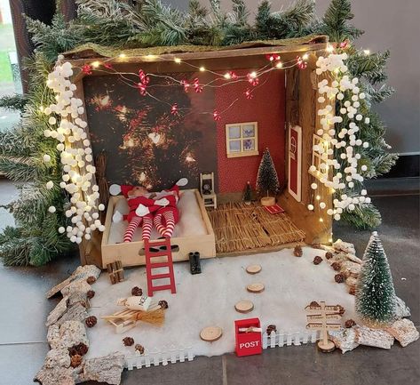 Elf On A Shelf House, Diy Elf House, Elf On The Shelf House Diy, Elf House Diy, Elf Home, Santa's House, Elf Door, Christmas Tree Decorating Themes, Elf Fun