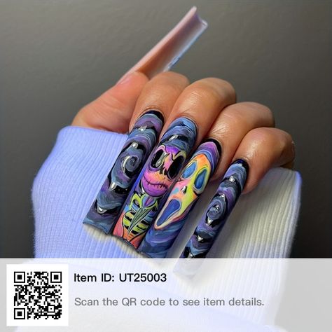 Nightmare Before Christmas Nails, Nail Art Halloween, Halloween Nails Easy, Halloween Fest, Long Press On Nails, Halloween Press On Nails, French Manicure Nails, Nail Art At Home, Halloween Nail Designs