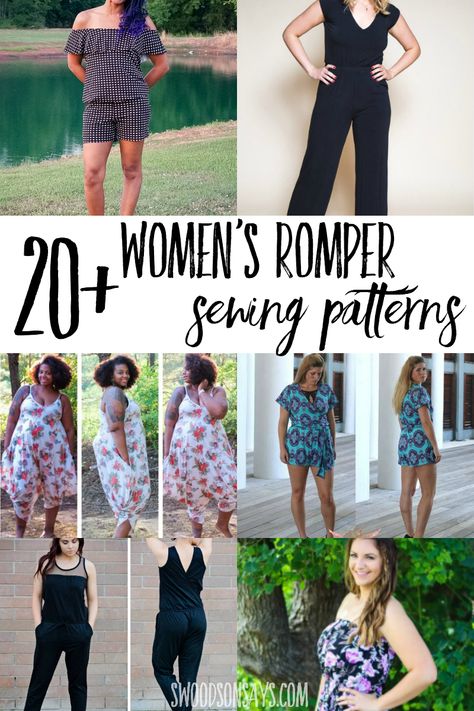 Get ready for summer with one of these women's romper sewing patterns! This is a curated list that includes the fabric type and size range; fun, modern women's sewing patterns to try. #sewing #romper #diyfashion Free Baby Clothes Patterns Sewing, Romper Pattern Women's, Free Baby Clothes Patterns, Women Romper Pattern, Clothes Patterns Sewing, Diy Romper, Free Baby Clothes, Playsuit Pattern, Women Romper