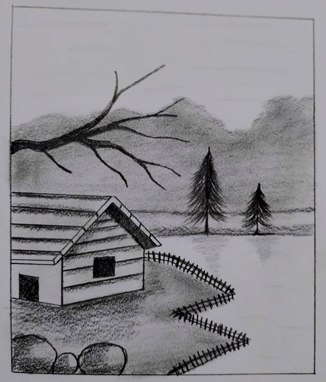 How to draw easy scenery,drawing with pencil,landscspe,village scenery drawing step by step,easy art,house art,house drawing,drissho aka,how to draw house easy,pencil drawing, pencil sketch Peizaji Drawing Easy, Village Sketch Drawing, Nature Pictures To Draw, Easy Scenery Sketch, Drawing Of House Sketches, Natural Drawing Pencil, Village Drawing Pencil, Village Scene Drawing Pencil, Natural Scenery Drawing Pencil