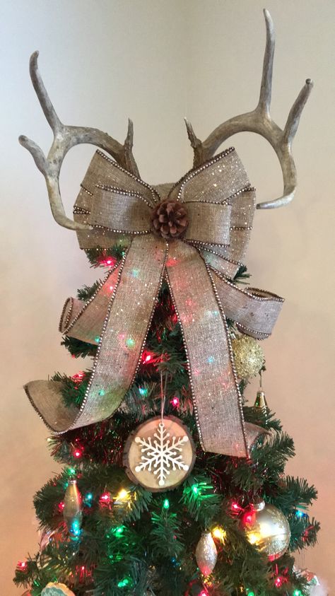 Deer Hunting Christmas Tree Ideas, Deer Antler Christmas Tree Topper, Deer Christmas Tree Topper, Antler Tree Christmas, Antler Christmas Tree Topper, Western Christmas Tree Topper, Hunters Christmas Tree Ideas, Outdoorsy Christmas Tree, Deer Tree Topper