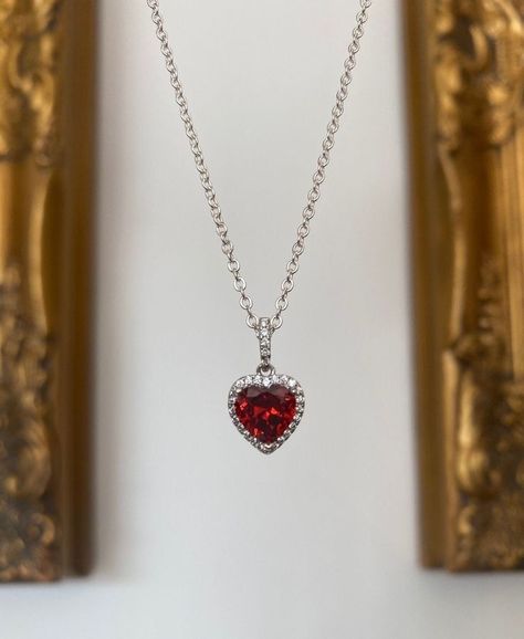 Red Silver Jewelry, Red Jewel Necklace, Jewellery Ruby, Jewel Pendant, Red Jewellery, Red Heart Necklace, Pandora Necklace, Crystal Heart Necklace, Heart Necklace Diamond