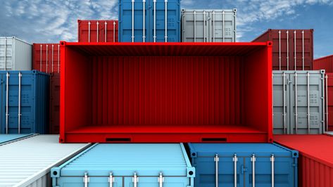 Whole side and empty red container box a... | Premium Photo #Freepik #photo #box #red #truck #3d Container Company, Moving Containers, Shipping Containers For Sale, Used Shipping Containers, Container Conversions, Shipping Crates, Containers For Sale, Granny Flat, Shipping Containers