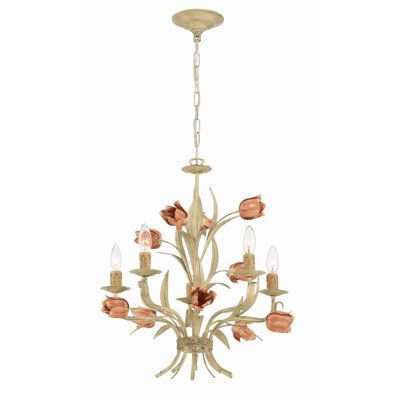 Fashioned after a bouquet of blooming tulips, this chandelier isn’t just a master illuminator - it’s a whimsical accent for your little one's space! Crafted from metal, it pairs petals and draped leaves with bobeches that feature faux melted wax accents for a whimsical, romantic look. A trio of candle-style sockets holds 60 W bulbs (not included) as they cast a warm, relaxing glow throughout your ensemble. Plus, this luminary is compatible with a dimmer switch, so you can change up the ambiance Foundry Lighting, Rose Chandelier, Crystorama Lighting, Dining Room Entryway, 3 Light Chandelier, 5 Light Chandelier, Traditional Chandelier, Mini Chandelier, Candle Styling