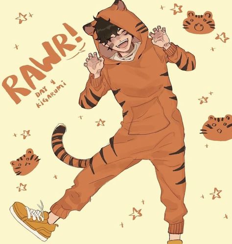 Anime Onesie Drawing, Onesie Pose Reference, Anime Onesie, Cat Onesie, Fox Artwork, Random Drawings, Animal Pajamas, Hoodie Drawing, Anime Male