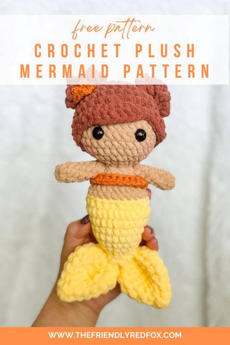 Crochet Pattern Fairy, Crochet Mermaid Plushie, 50g Crochet Projects, Crochet Patterns Characters, Crochet Amigurumi Characters, Stitch Free Crochet Pattern, Chenille Amigurumi Free Pattern, Crochet Chunky Amigurumi Free Pattern, Crochet Nursery Decor Free Pattern