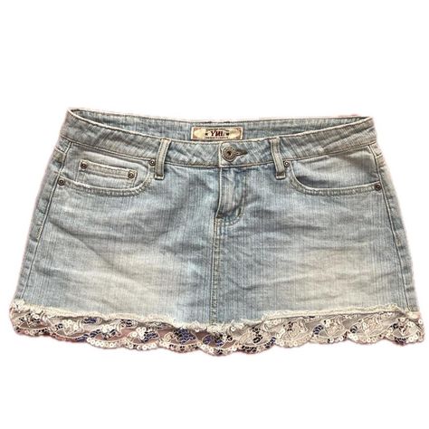 Denim mini skirt! Cute lacy, sequin trim. I called... - Depop Mini Skirt Cute, Jean Skirts, Small Closets, Room Stuff, Hannah Montana, Denim Mini, Jean Skirt, Denim Mini Skirt, Small Town