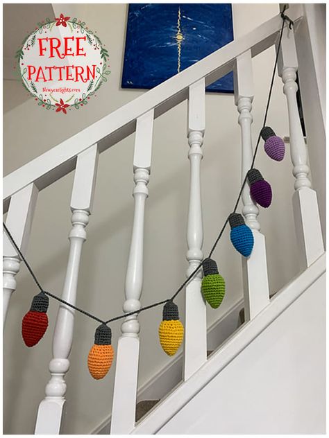 Crochet Christmas Light Bulbs, Crochet Christmas Lights Pattern, Crochet Light Bulb Garland, Knitted Christmas Lights Free Pattern, Christmas Lights Crochet Pattern, Christmas Light Crochet Pattern, Crochet Christmas Lights Garland Free Pattern, Crochet Advent Calendar Pattern, Crochet Christmas Lights Free Pattern