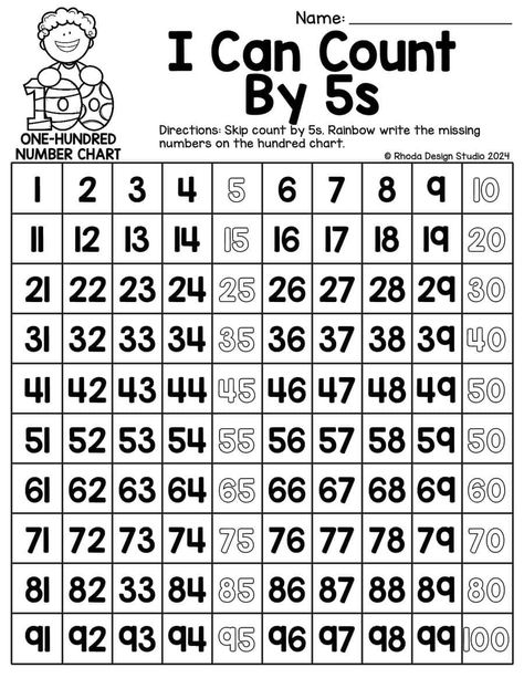 I Can Count: Skip Counting by 5s Worksheets Count By 5's Worksheet Free Printable, Skip Counting By 5, Skip Counting By 5's, Counting In 5s, Counting By 2's, Homework Activities, Counting By 5's, Number Chart, Hundreds Chart