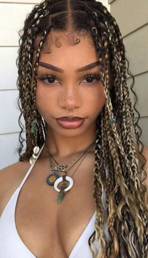 mixed colour goddess braids Blonde Mix Goddess Braids, Multicolor Goddess Braids, Goddess Braids With Accessories, Bohemian Goddess Braids Blonde, Bohemian Goddess Braids With Beads, Mixed Color Goddess Braids, Black Women Goddess Braids, Box Braids On Mixed Hair, Messy Goddess Braids