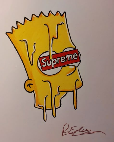 A drip work with Posca markers based on a character from The Simsons with Supreme 😋 Trippy Paint Marker Art, Drip Design Art, Drip Drawing Cartoon, Cool Simpsons Drawings, How To Draw Drips, Drip Art Drawing, Posca Marker Ideas, Easy Paint Marker Drawings, Drawing With Posca Markers