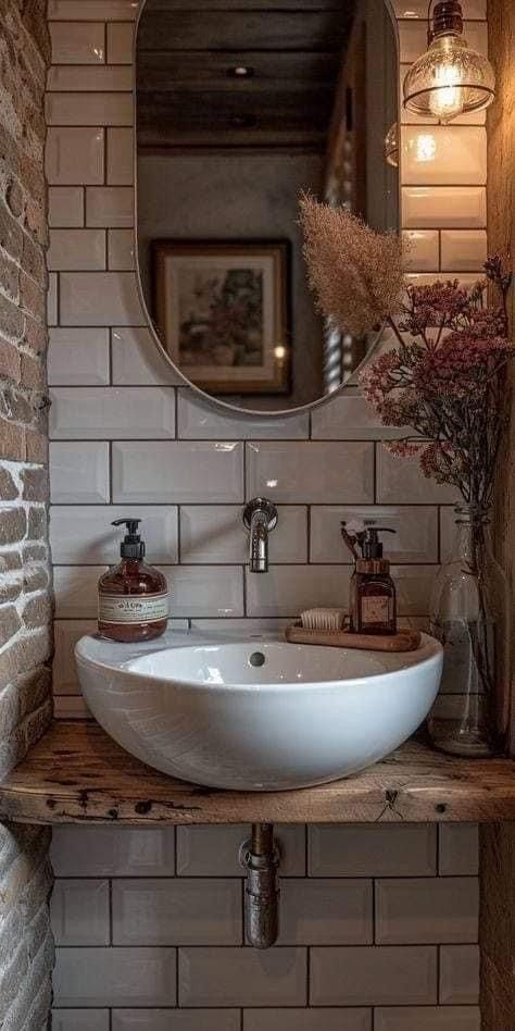 Foyer Interior Design, Powder Room Decorating Ideas, Foyer Interior, Small Powder Room, Powder Room Ideas, Best Powder, Powder Room Decor, Rustic Bathroom Decor, Rustic Bathrooms