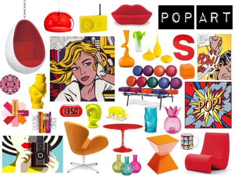 Pop Art Office Design, Pop Art Furniture Interior Design, Bold Colorful Interior Design, Pop Culture Decor, Modern Pop Art Living Room, Pop Art Mood Board, Pop Art Decor Interior Design, Pop Art Cafe, Pop Art Branding