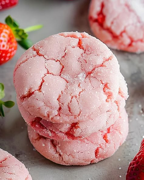 Delightful Strawberry Sugar Cookies Pink Velvet Cookies Recipe, Soft Strawberry Cookies, Fresh Strawberry Cookie Recipes, Strawberry Cake Cookies Recipe, Strawberry Butter Cookies, Fresh Strawberry Cookies, Dessert With Frozen Strawberries, Strawberry Cookie Recipes, What To Make With Strawberries