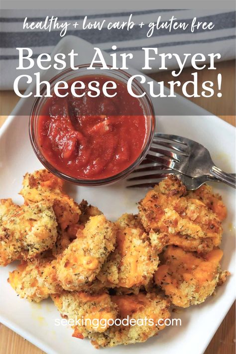 It's time to get the party started! Air Fryer Cheese Curds are back on the menu and they are the perfect appetizer, party food, and guilt-free snack! Our cheese curds are low carb, gluten free and keto-friendly, so you can enjoy the indulgence without the guilt! Air Fryer Cheese Curds, Cheese Curds Recipe, Air Fryer Cheese, Fried Cheese Curds, Fried Cheese, Clean Eating Lifestyle, Best Air Fryer, Yummy Healthy Snacks, Low Carb Appetizers