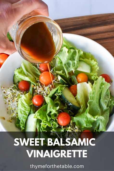 Elevate your salads with this Sweet Balsamic Vinaigrette recipe! This homemade balsamic vinaigrette boasts the perfect blend of sweet and tangy flavors. Drizzle it on your favorite greens, Caprese salads, or use it as a marinade. A touch of honey adds that extra sweetness you'll love in a honey balsamic vinaigrette. Try the best sweet balsamic dressing for a taste sensation that's sure to impress! #SweetBalsamicVinaigrette #HomemadeDressing #SaladDressingRecipe Balsamic Vinegrette Recipes, Light Balsamic Vinaigrette, Best Balsamic Vinaigrette, Sweet Balsamic Dressing, Sweet Salad Dressing Recipes, Sweet Vinaigrette Dressing, Champagne Vinaigrette Dressing, Balsamic Vinegar Salad, Balsamic Vinaigrette Dressing Recipe