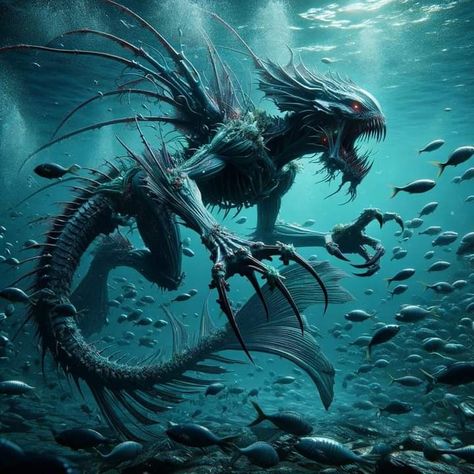 Sea Monster Art, Monster Artwork, Mythical Monsters, Mythical Creatures Fantasy, Beast Creature, Deep Sea Creatures, Creature Artwork, Fantasy Beasts, Underwater Creatures