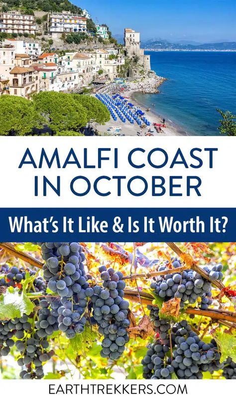 What to expect on the Amalfi Coast in October and November. Weather, what is open, how crowded will it be, advantages and disadvantages, is it worth it? Naples In October, Amalfi Coast October, Italy In October Weather, What To Wear In Sicily In October, Amalfi Coast Outfits October, Almafi Coast Italy Outfits, Croatia In October, Almafi Coast Italy, Amalfi Coast Outfits