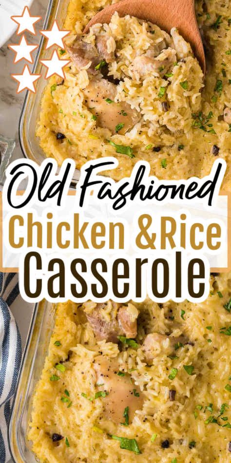 This old fashioned chicken and rice casserole uses simple ingredients like creamy canned soups, is easy and is baked in the oven to perfection! Lipton Onion Soup Mix Recipes Chicken Rice Casserole Recipes, Old School Chicken And Rice, Old Fashioned Chicken And Rice, Baked Chicken Rice Casserole, Campbells Chicken And Rice, Cream Of Chicken Rice, Oven Chicken And Rice, Chicken Rice Casserole Recipes, Chicken And Rice Casserole Recipe