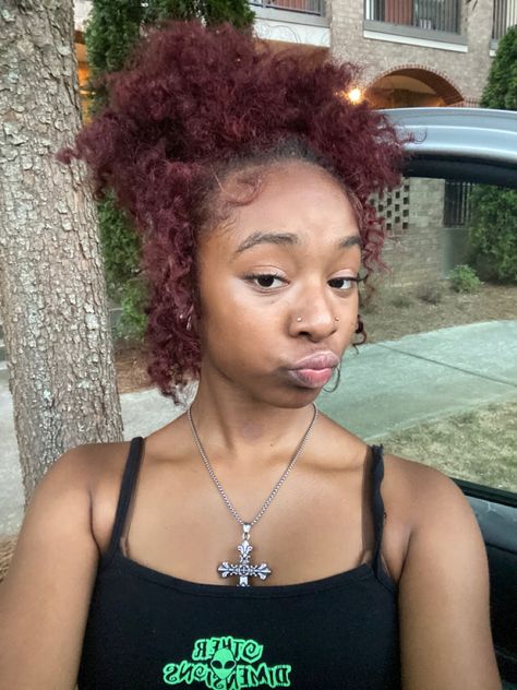 Burgundy Hair On Curly Hair, Burgundy Natural Hairstyles, Plum Natural Hair Black Women, Burgundy Hair Black Women Natural, Magenta Hair Color On Black Women, Red 4c Hair Black Women, Red Purple Curly Hair, Burgundy Hair Black Women, Purple Burgundy Hair