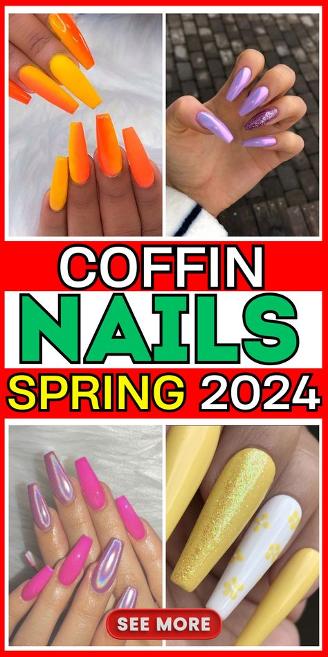 Stunning Spring Nails Coffin 2024: Trendy Designs & Shapes 3d Acrylic Flowers, Spring Nails Coffin, Spring Nails 2020, Acrylic Nail Designs Coffin, New Nail Trends, Medium Coffin, Nail Color Trends, Cute Spring Nails, Spring Nail Colors