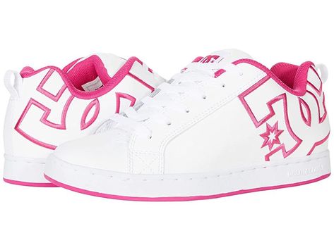 Pink And Black Boots, Pink Dc Shoes, Dc Shoes Girls, Dc Court Graffik, Dc Sneakers, 2000s Shoes, Dc Skate Shoes, Dc Shoes Women, Mcbling Fashion