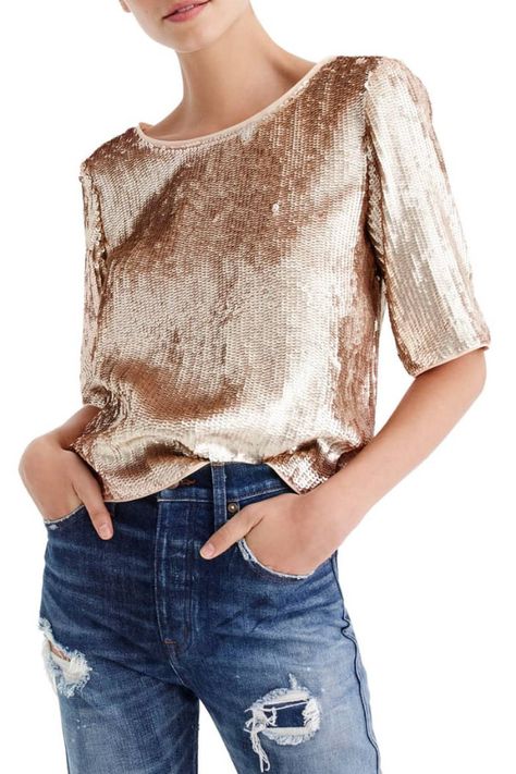 Rose Gold Sequin Top, Gold Sequin Crop Top, J Crew Outfits, Gold Sequin Shorts, Gold Sequin Top, Sequined Top, Rose Gold Sequin, Sequin Crop Top, Holiday Party Outfit