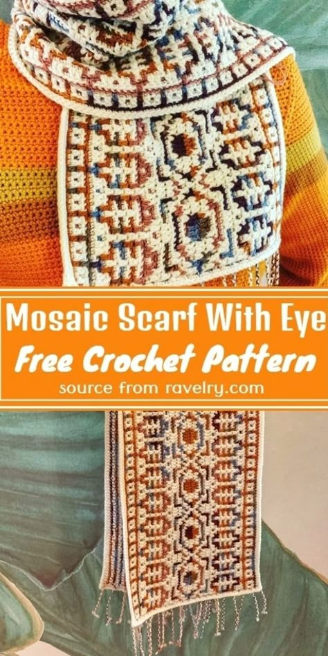 Mosaic Crochet Wrap, Tapestry Crochet Scarf, How To Mosaic Crochet, Interlocking Crochet Patterns Free, Mosiac Crochet Patterns Free, Mozaik Crochet Pattern, Crochet Mozaik, Crochet Patterns Free Blanket Afghans, Tapestry Crochet Patterns Free