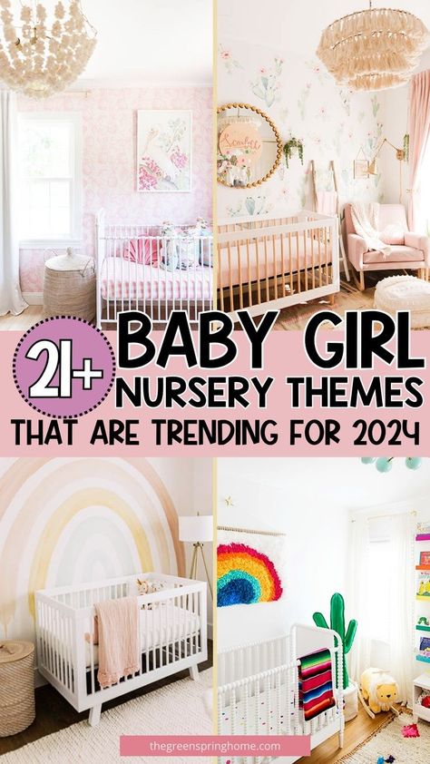 Elevate your nursery decor with the latest trends in baby girl room themes! Explore captivating nursery ideas for girls, including the perfect baby girl nursery colors and charming themes that add a touch of whimsy to your space. Girl Nursery Not Pink, Trending Nursery Themes 2024, Nursery Ideas Baby Girl, Diy Baby Girl Nursery Decor, Baby Girl Nursery Theme Ideas, Small Nursery Ideas Girl, Baby Girl Nursery Room Ideas Themes, Baby Girl Nursery Colorful, Baby Girl Nursery Color Schemes