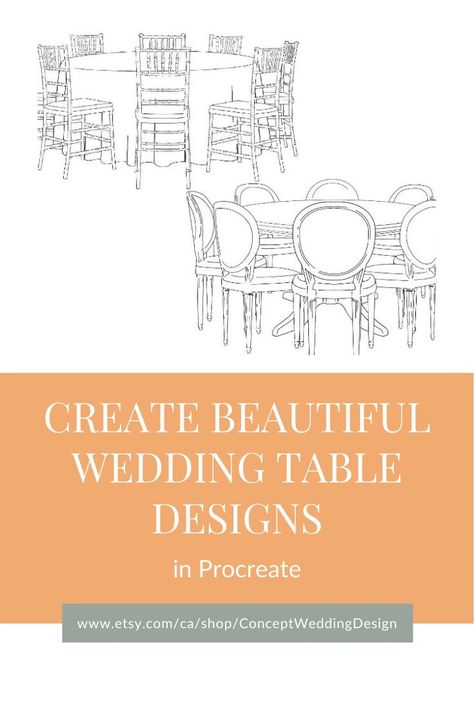 Add to your Procreate library with my collections of wedding table brush stamps, designed to help you bring your table concepts to life quickly and beautifully. Wedding Table Illustration, Procreate Course, Procreate Wedding, Table Sketch, Interior Architecture Sketch, Round Wedding Tables, Wedding Illustrations, Nouveau Flowers, Wedding Guest Table