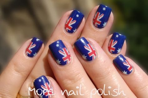 Aussie Nails: Australian Flag nail art | More Nail Polish Australia Day Nails, Australian Nails, Flag Nail Art, Flag Nails, Australian Flag, Australian Flags, Baby Throw, Happy Nails, Australia Day