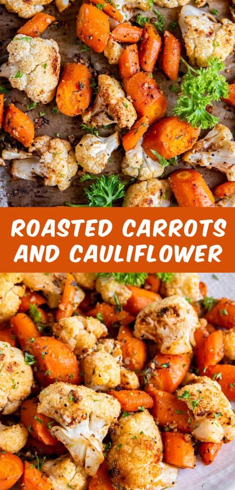 Easy Roasted Carrots and Cauliflower How To Roast Carrots, Roasting Carrots, Easy Roasted Carrots, Thanksgiving Recipes Side Dishes Easy, Roast Carrots, Oven Roasted Carrots, Thanksgiving Side Dishes Easy, Thanksgiving Dinner Recipes, Roasted Vegetable Recipes