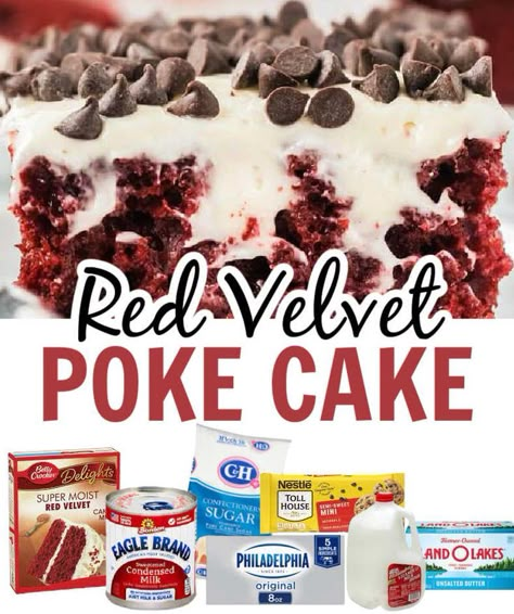 Red Velvet Poke Cake Recipe, Red Velvet Cake Mix Recipes, Red Velvet Poke Cake, Recipe With Condensed Milk, Velvet Recipes, Easy Red Velvet, Recipes Using Cake Mix, Poke Cake Recipe, Boxed Cake Mixes Recipes