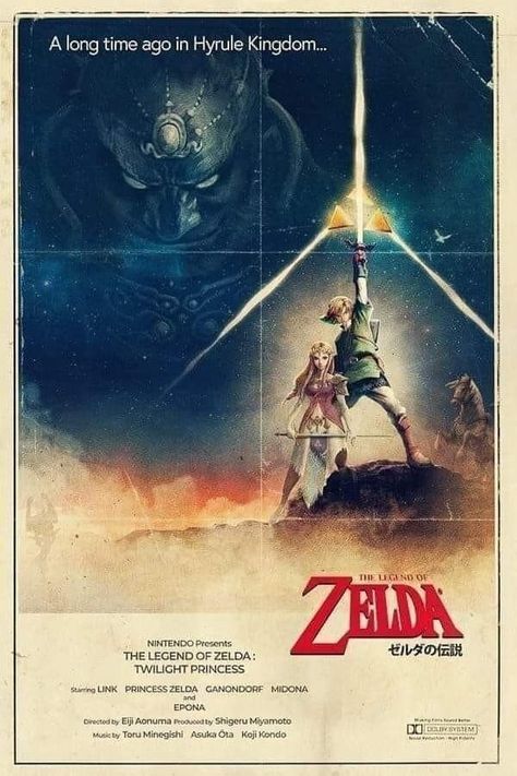 Legend Of Zelda Poster, Legend Of Zelda Twilight Princess, Shigeru Miyamoto, Retro Gaming Art, Zelda Twilight Princess, Video Game Posters, Posters Design, Vintage Poster Design, French Paper