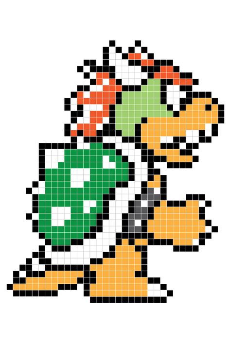 Bowser Perler Fuse Bead Pixel Pattern Super Mario Beads Pattern, Perler Bead Bowser, Mario Fuse Beads, Bowser Perler Beads, Bowser Perler Bead Patterns, Yoshi Perler Bead Patterns, Super Mario Perler Bead Patterns, Bowser Perler, Pixel Art Mario Bros