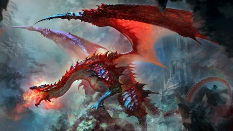 Wyvern Rider, Dragon Sanctuary, Crimson Dragon, Dragon Cave, Dragon Artwork Fantasy, Fantasy Beasts, Journal Vintage, The Protector, Dragon Pictures