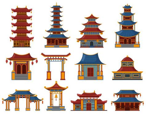 Asian Temple Minecraft, Chinese Temple Illustration, Chinoiserie Jewelry, Japanese Steampunk, Chinese Buildings, Chinese Pagoda, Chinese House, Traditional Japanese Architecture, Japanese Pagoda