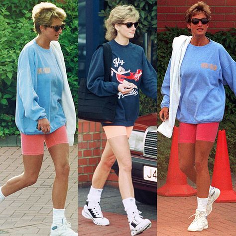 5 times Princess Diana gave us gym kit inspiration 90s Workout Clothes, Stylish Workout Outfits, Activewear Inspiration, Neon Shorts, Gym Kit, Casual Glam, St Barths, Princes Diana, Diana Fashion