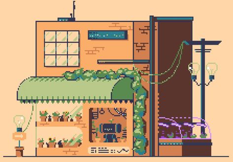 Pixel art piece made on procreate using a limited colour palette. Inspired by the amazing work of Brandon James Greer. Brandon James, Limited Palette, Easy Pixel Art, Abstract Iphone Wallpaper, Video Game Art, Flower Shop, Colour Palette, Art Direction, Game Art