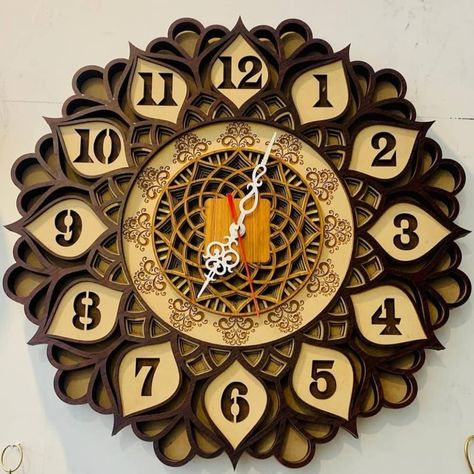 Multilayer Mandala Wall Clock Mandala Clock, Mdf Art, Wood Clock Design, Home Decor Items Online, Clock Flower, Home Clock, Laser Ideas, Wood Clock, Laser Art