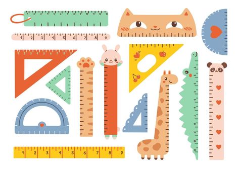 Cute rulers set measure instrument kawaii isolated on a white background. Plastic, wooden, metal school measuring ruler. Vector flat design illustration Ruler Illustration, Ruler Set, Flat Design Illustration, Royalty Free Music, 6th Grade, Flat Design, Design Illustration, Culture Art, Ruler