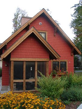 Leech Lake 2 Exterior Entry - rustic - Exterior - Minneapolis - Lands End Development - Designers & Builders Cabin Exterior Colors, Red House Exterior, Red Houses, Rustic Exterior, Exterior House Color, Cabin Exterior, Cedar Homes, Pintura Exterior, Cottage Exterior