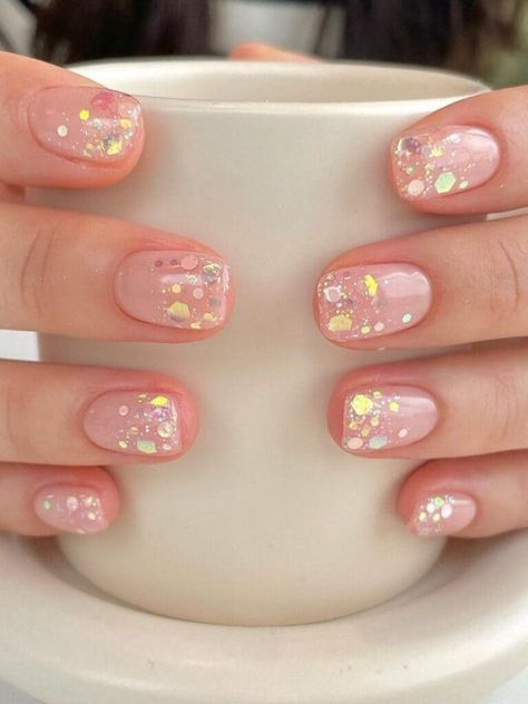 Chunky glitter ombre nails Glass Nail Design, Best Summer Nail Designs, Korean Nail Designs, Korean Nail, Beachy Nails, Summer Nail Designs, Ombre Nails Glitter, Manicure Gel, Korean Nails