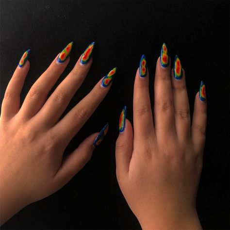 Heat Thermal Nails, Temperature Nails Designs, Infrared Nails Design, Thermal Heat Nails, Infrared Nails, Thermal Nails Designs, Heat Map Nails, Temperature Nails, Pride Nails Designs Acrylic