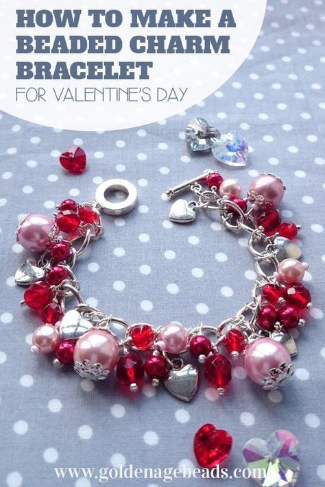 Diy Beading Projects, Beaded Valentine Jewelry, Diy Bracelet Charms, Diy Charm Bracelet Ideas, Valentine Jewelry Ideas, Charm Bracelet Ideas, Charm Bracelet Tutorial, Valentine Jewelry, Beaded Charm Bracelet