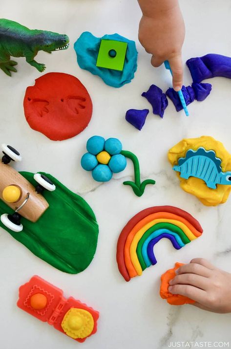 Easy Homemade Playdough (No Cook) | Just a Taste Playdough No Cook, Easy Homemade Playdough, Playdough Creations, Easy Homemade Playdough Recipe, Play Doh Activities, Dough Ideas, Homemade Playdough Recipe, Kid Recipes, Indoor Ideas